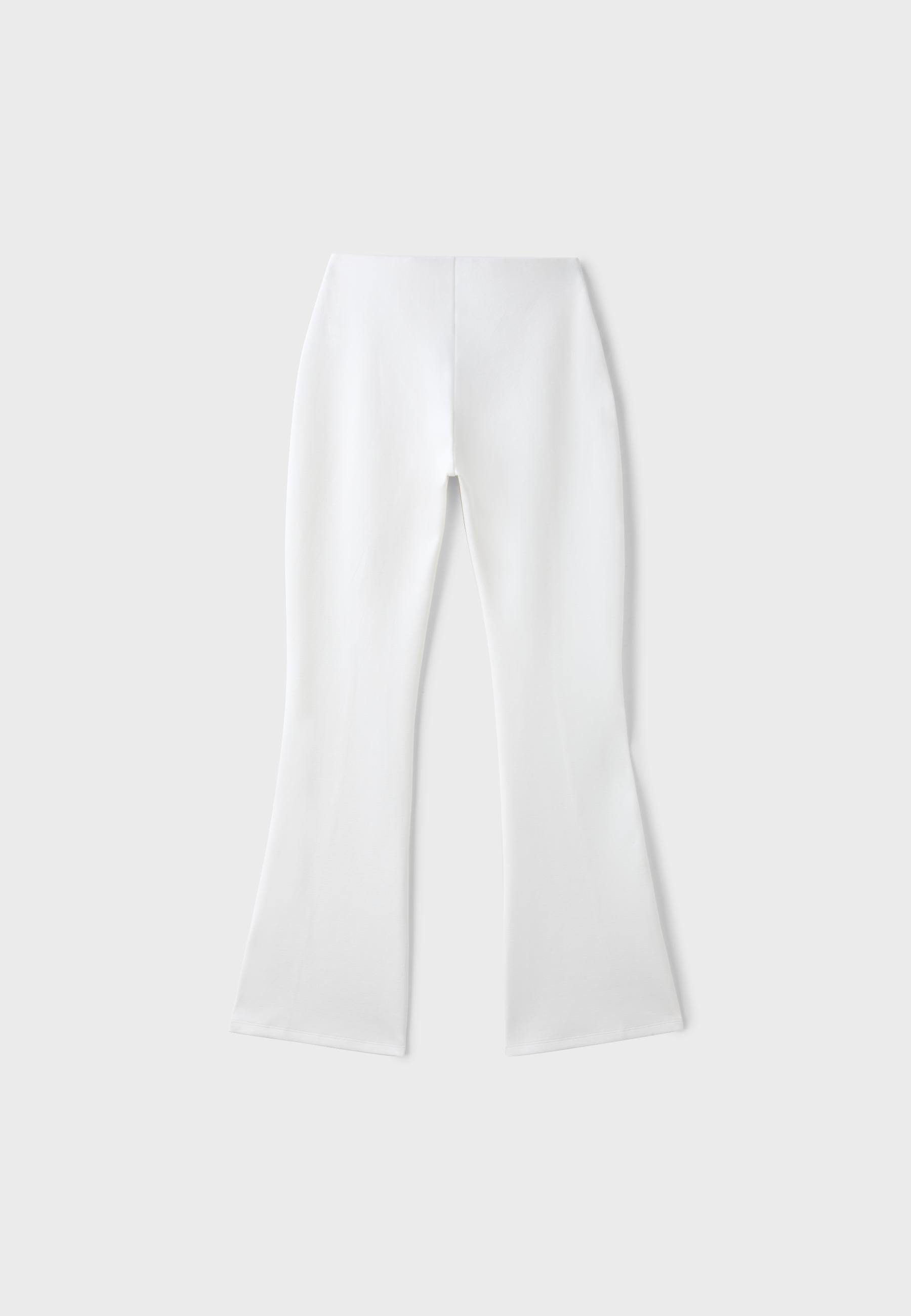 Cotton blend bell bottom leggings with seam detail — Ecru