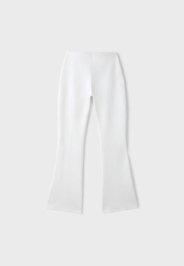 Cotton blend bell bottom leggings with seam detail — Ecru 8