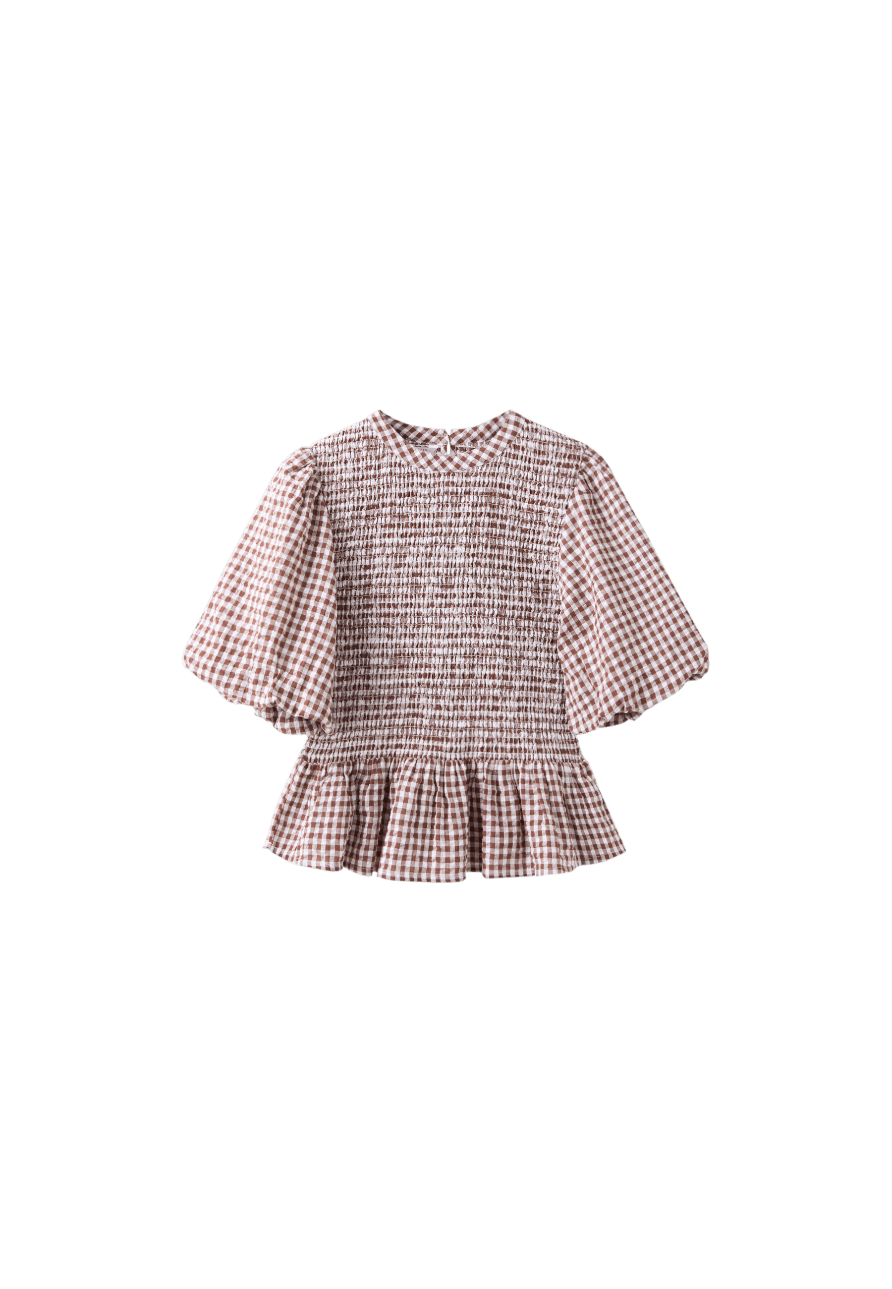 Short sleeve peplum blouse — Brown (alternate view)