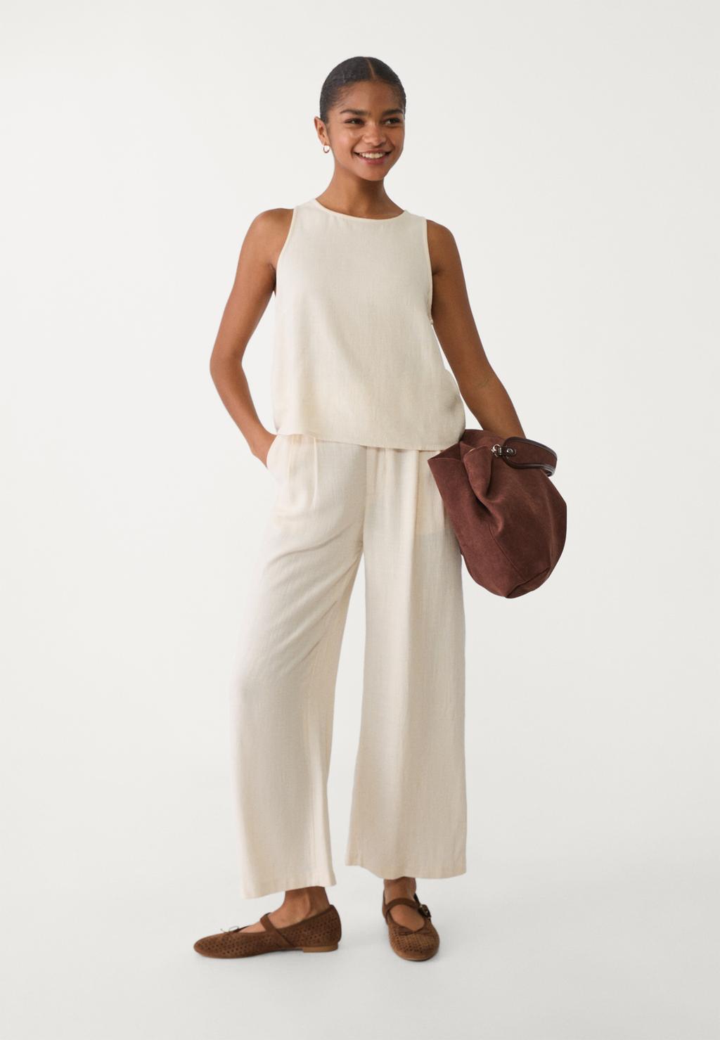 Linen blend wide-leg trousers