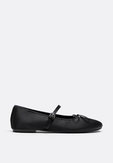 Satin buckle ballet pumps — BLACK  1