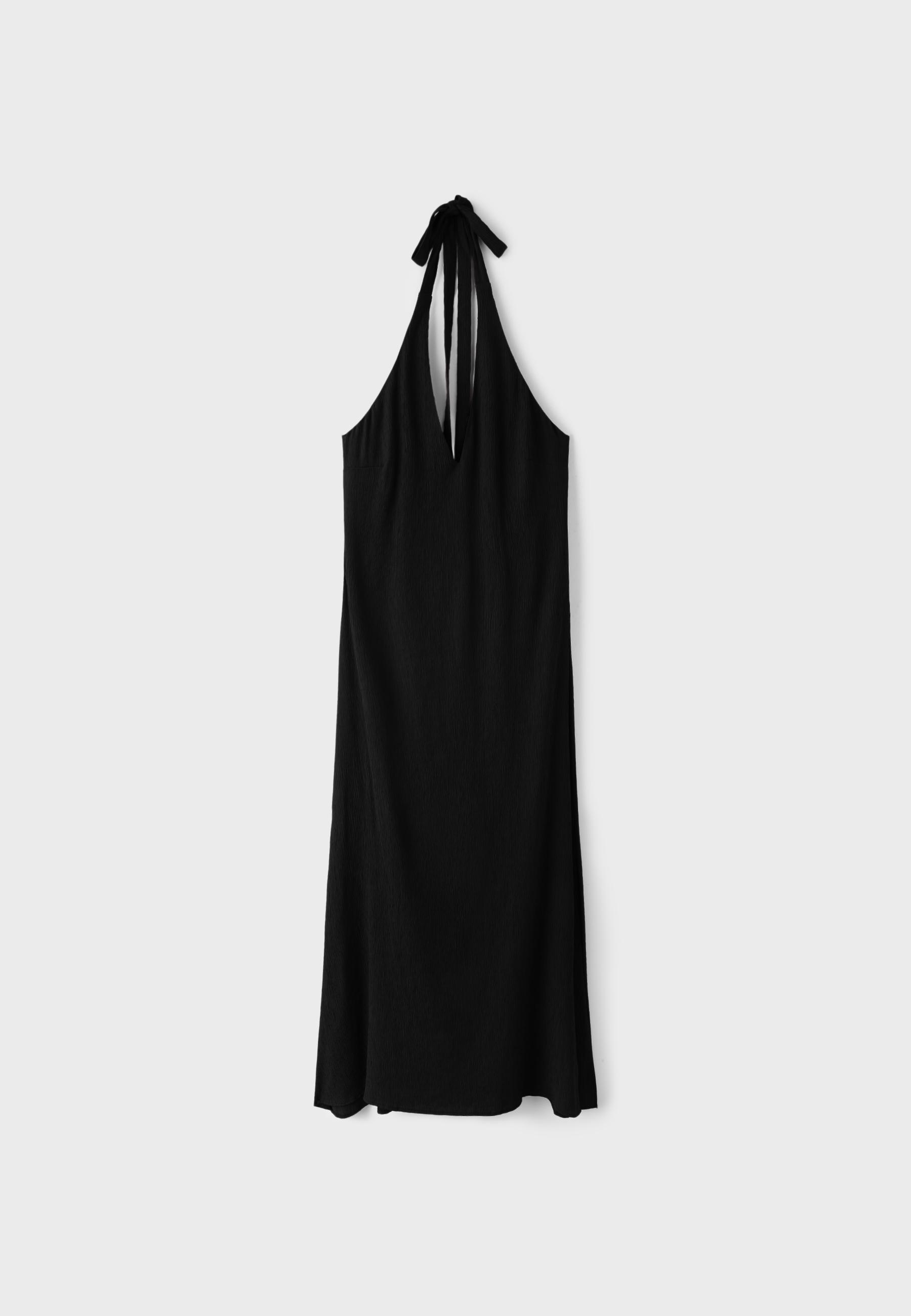 Textured halter midi dress — Black