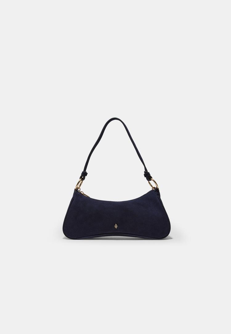 Stradivarius Geantă Crossbody Semilună 100% Piele Bleumarin Os
