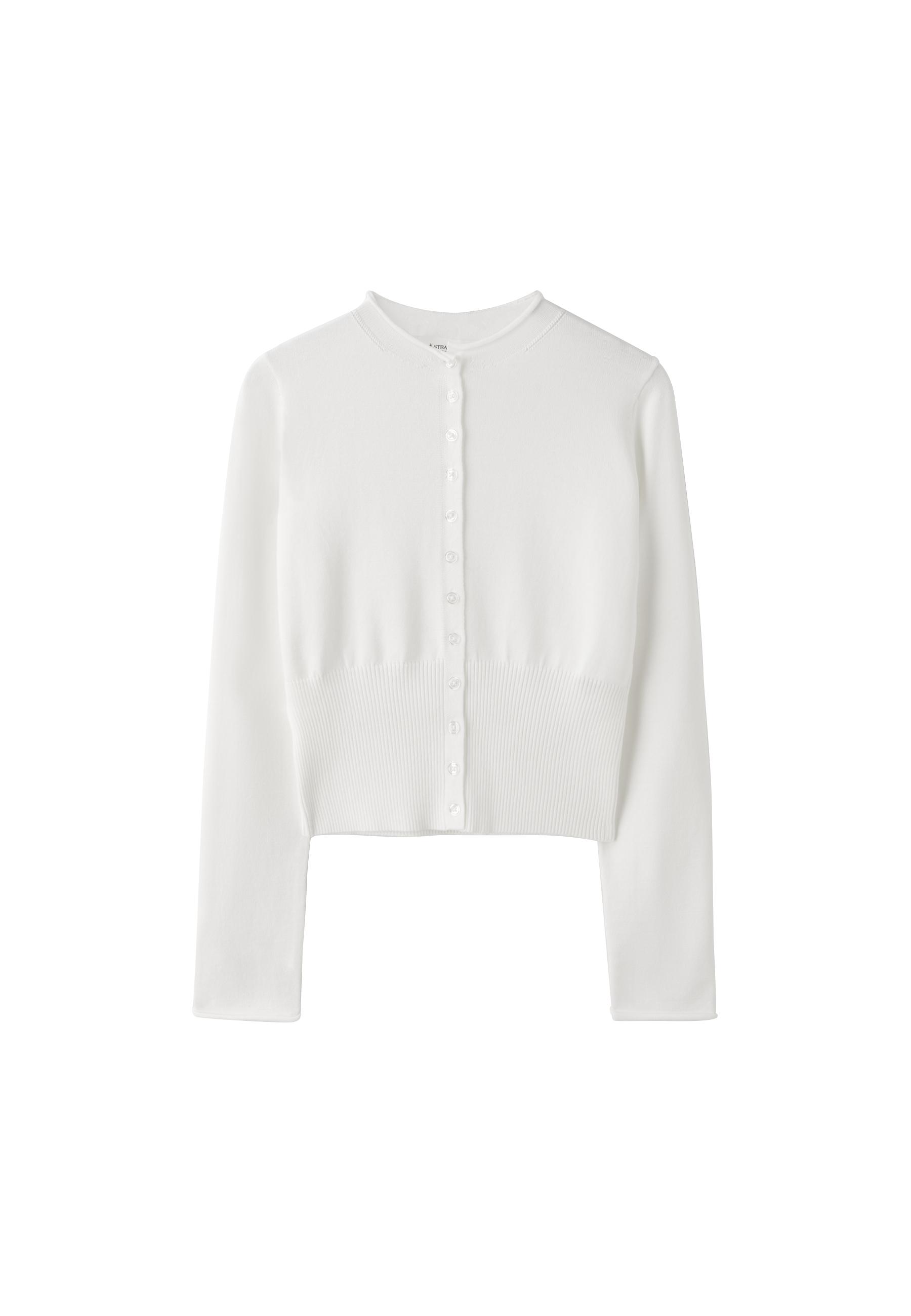 Fitted stand collar cardigan — Ecru