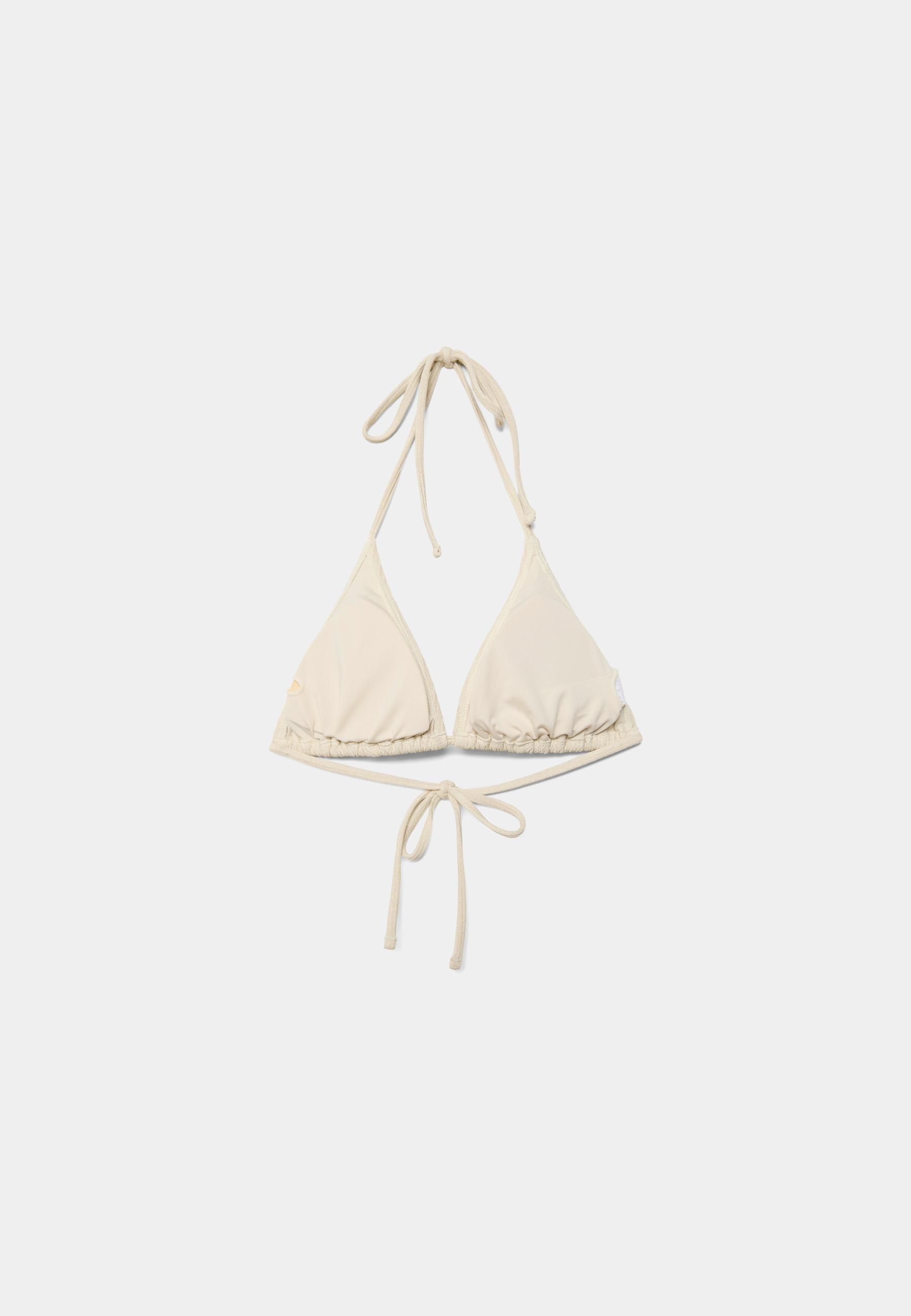 Shimmer ribbed triangle bikini top — Ecru