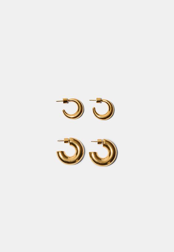 Stradivarius Set Of 2 Chunky Waterproof Hoop Earrings Yellow Os