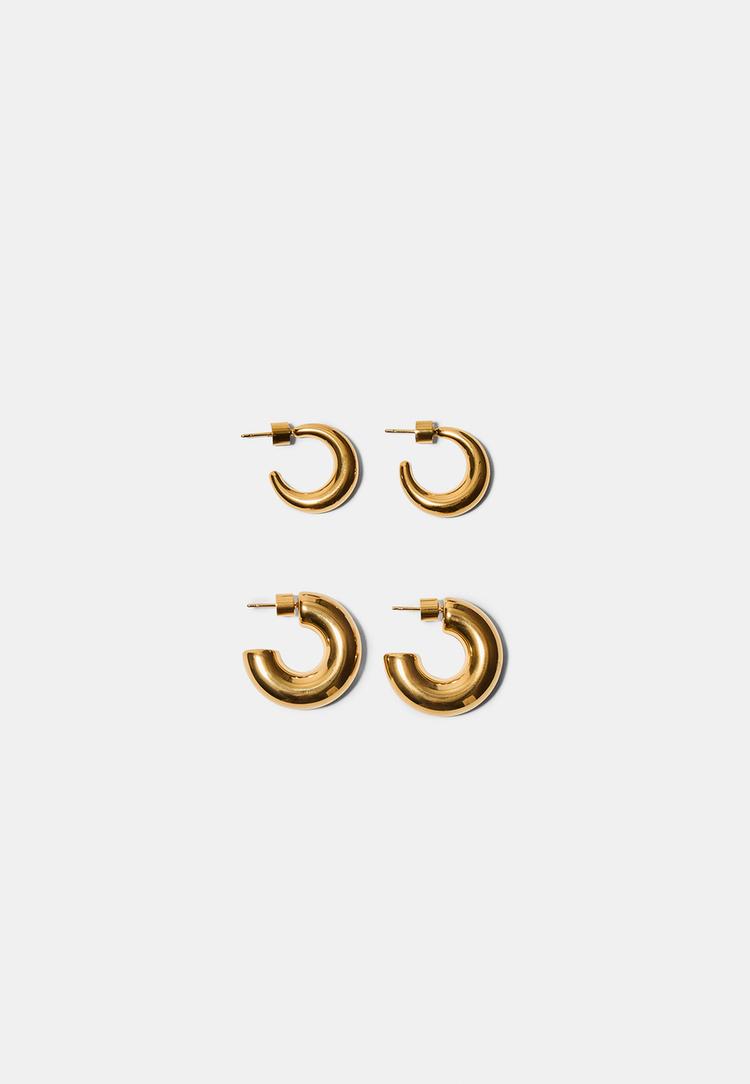 Stradivarius Set 2 Cercei Creole Volum Waterproof Galben Os