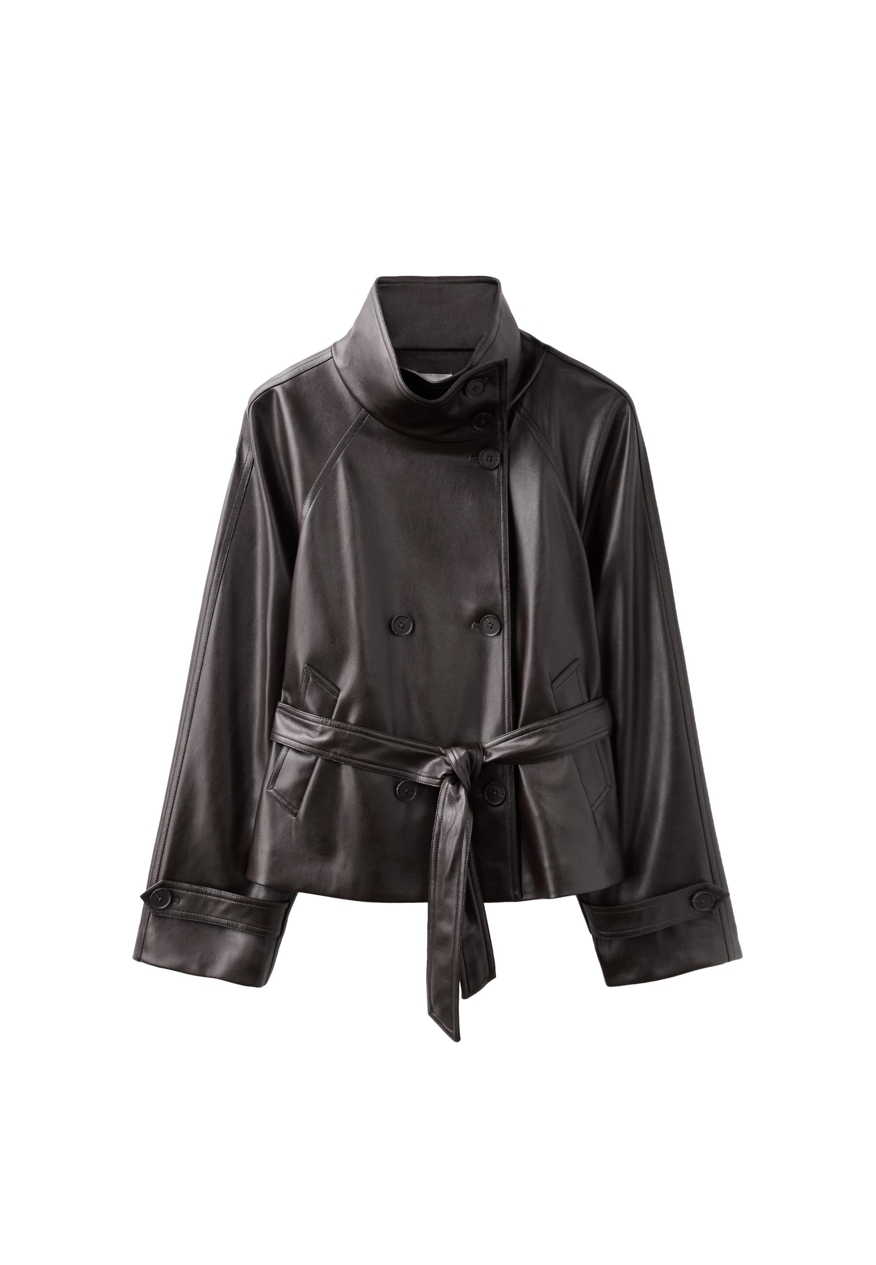 Short leather effect trench coat — Dark grey