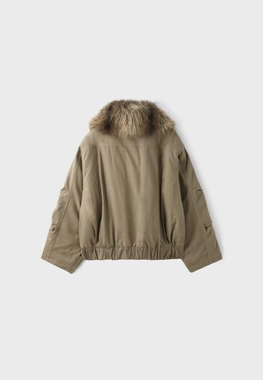 Faux fur collar jacket — Stone 8