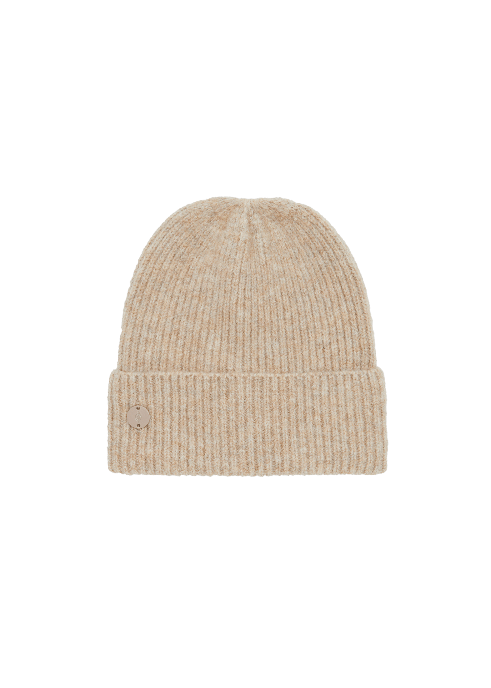 Basic beanie with plaque detail — Beige