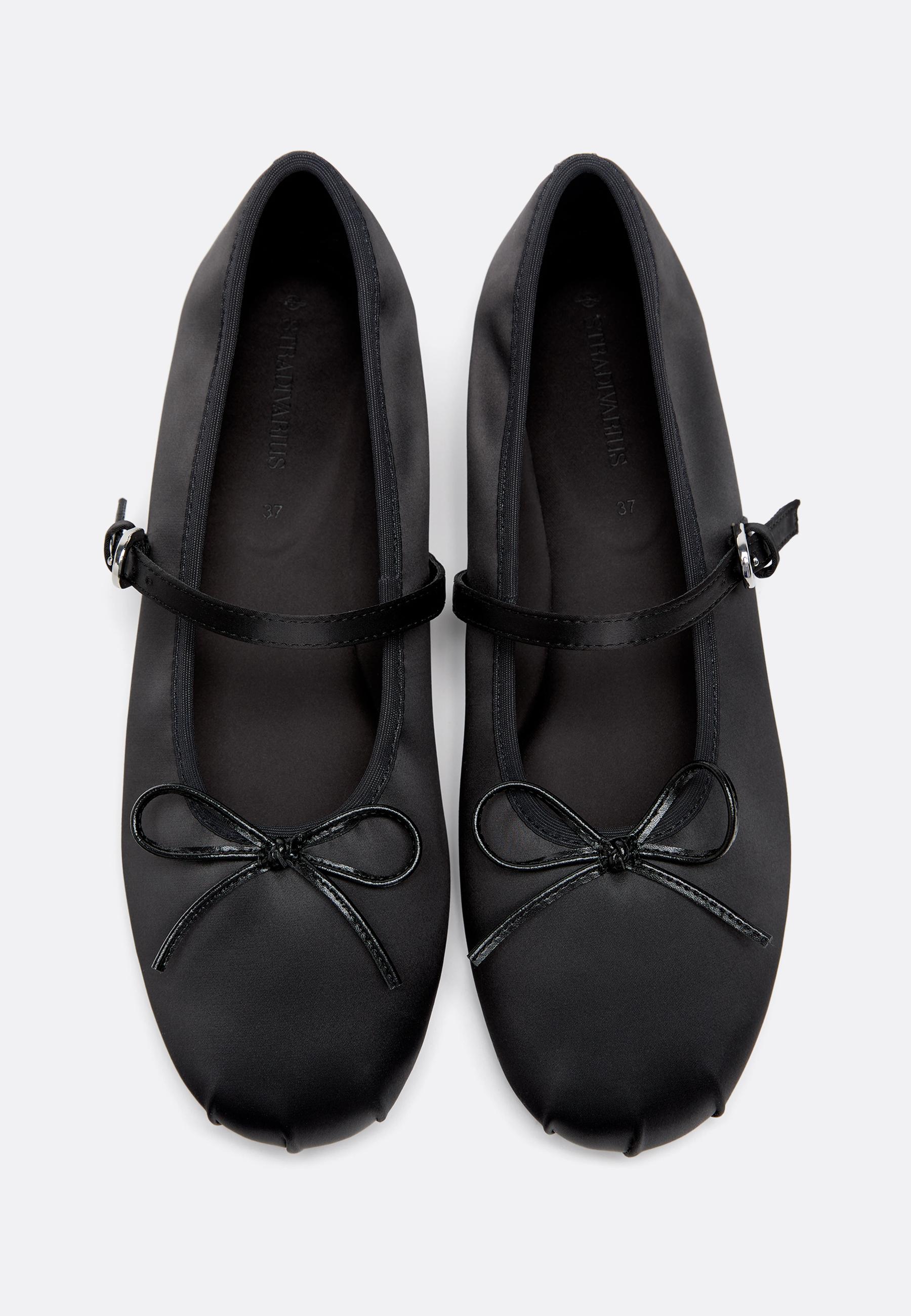 Satin buckle ballet flats — BLACK