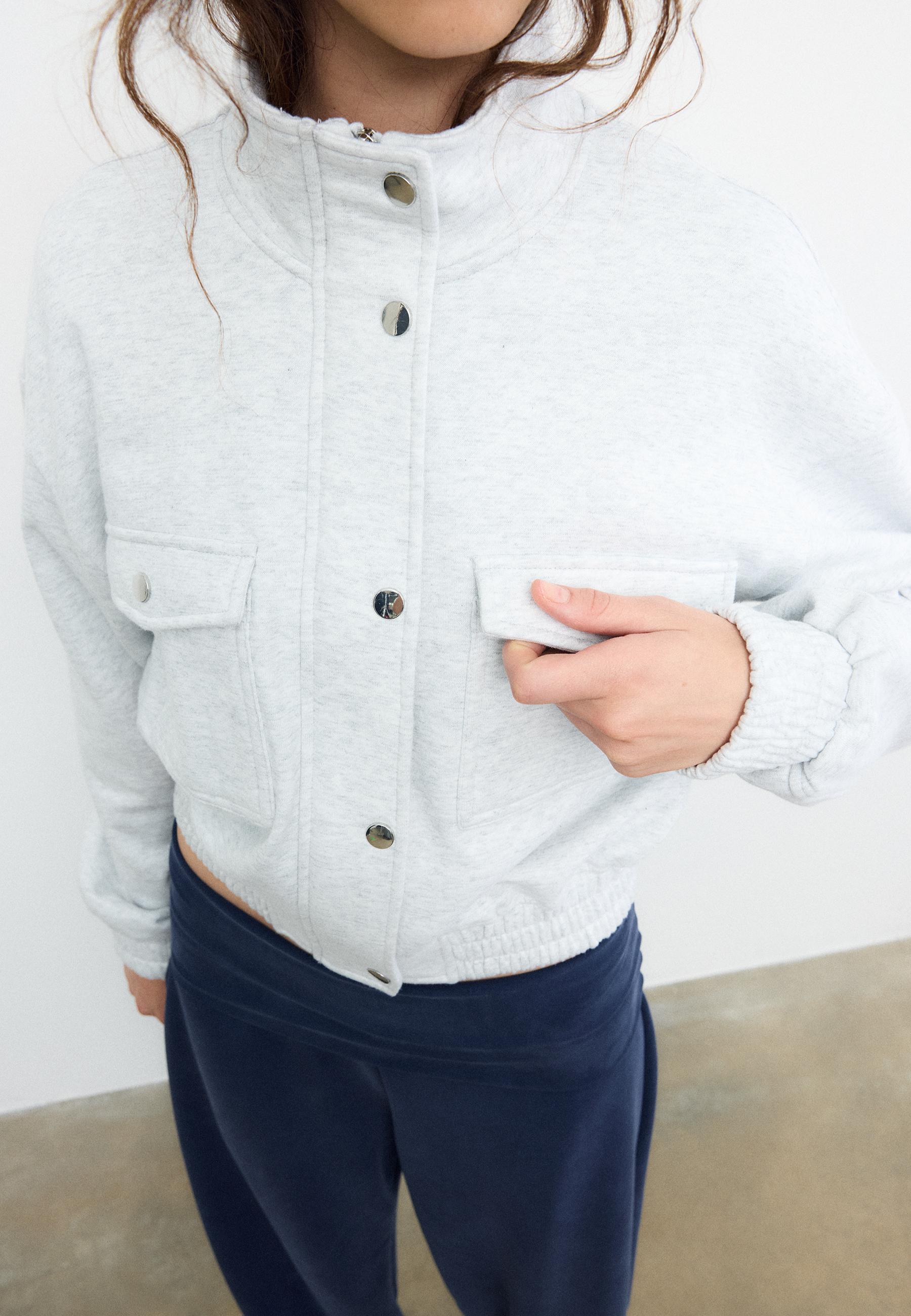 High neck sweatshirt jacket — Grey melange