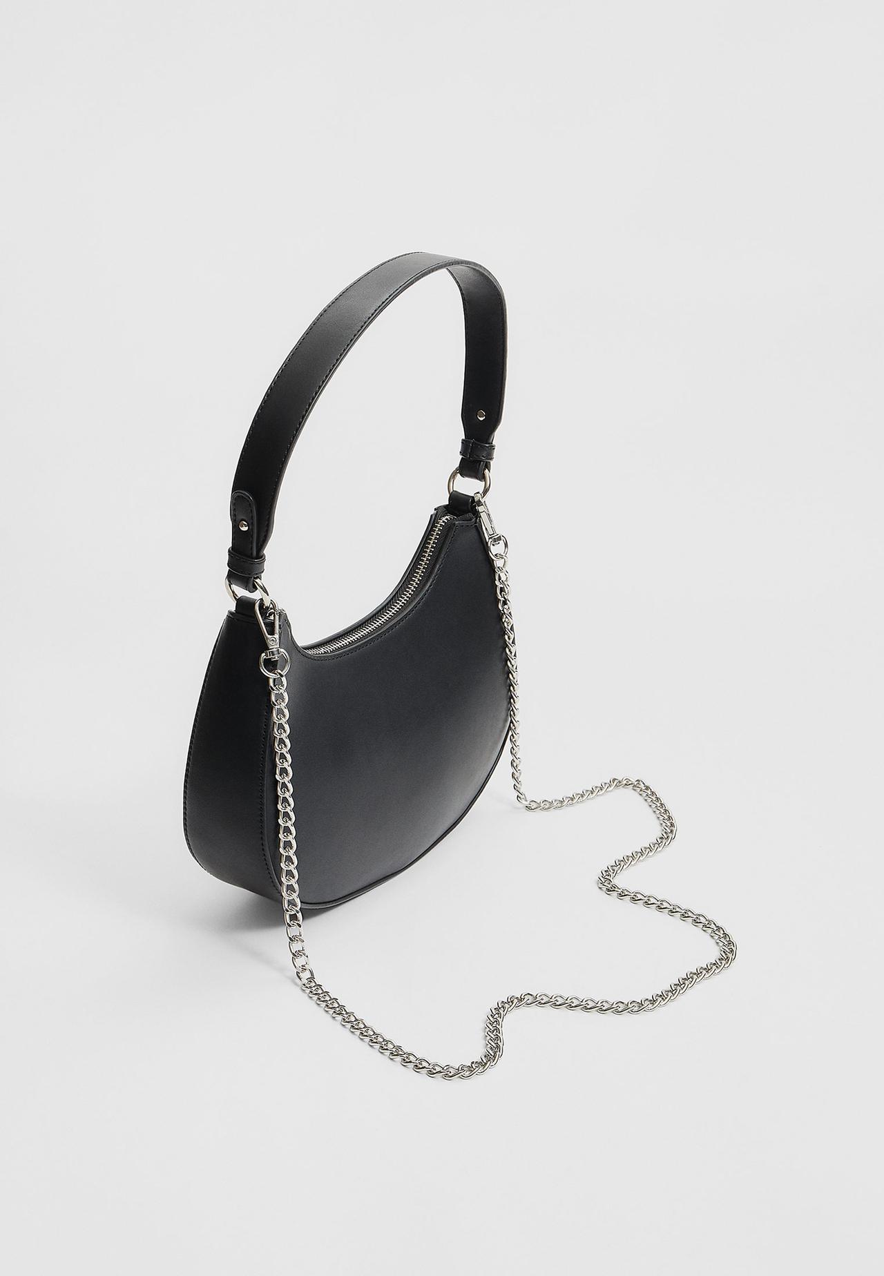 Moon shoulder bag with chain — Black