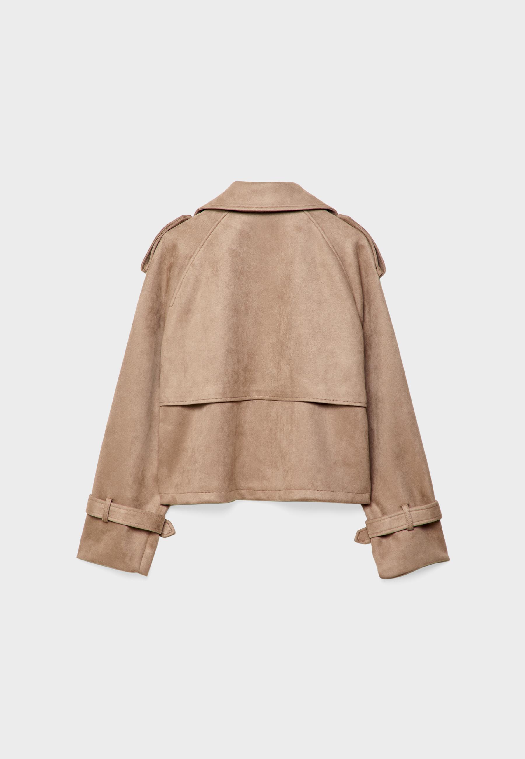 Short faux suede trench coat — Caramel