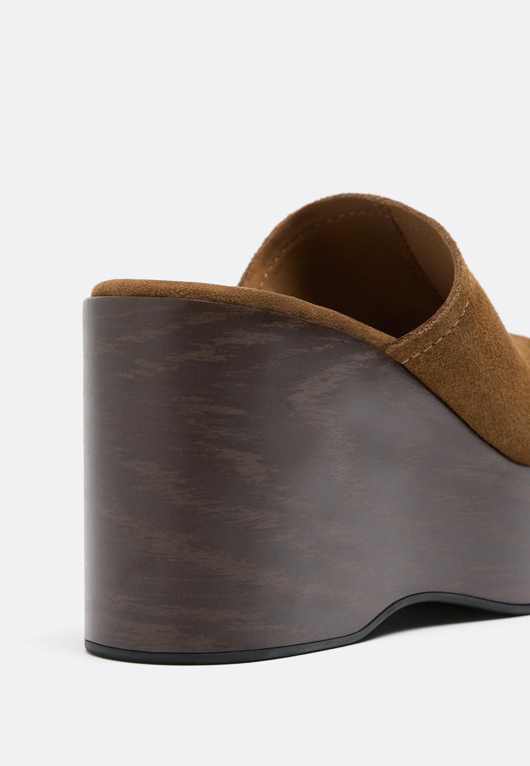 Open leather platform wedges — BROWN