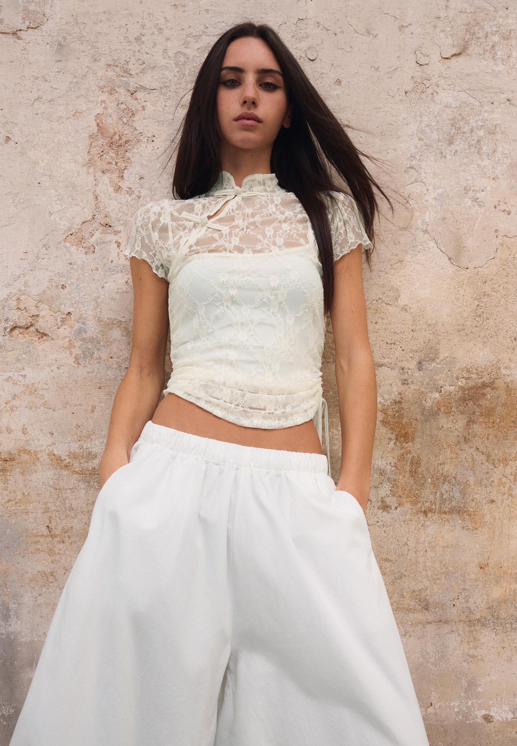 Short sleeve lace T-shirt — Ecru