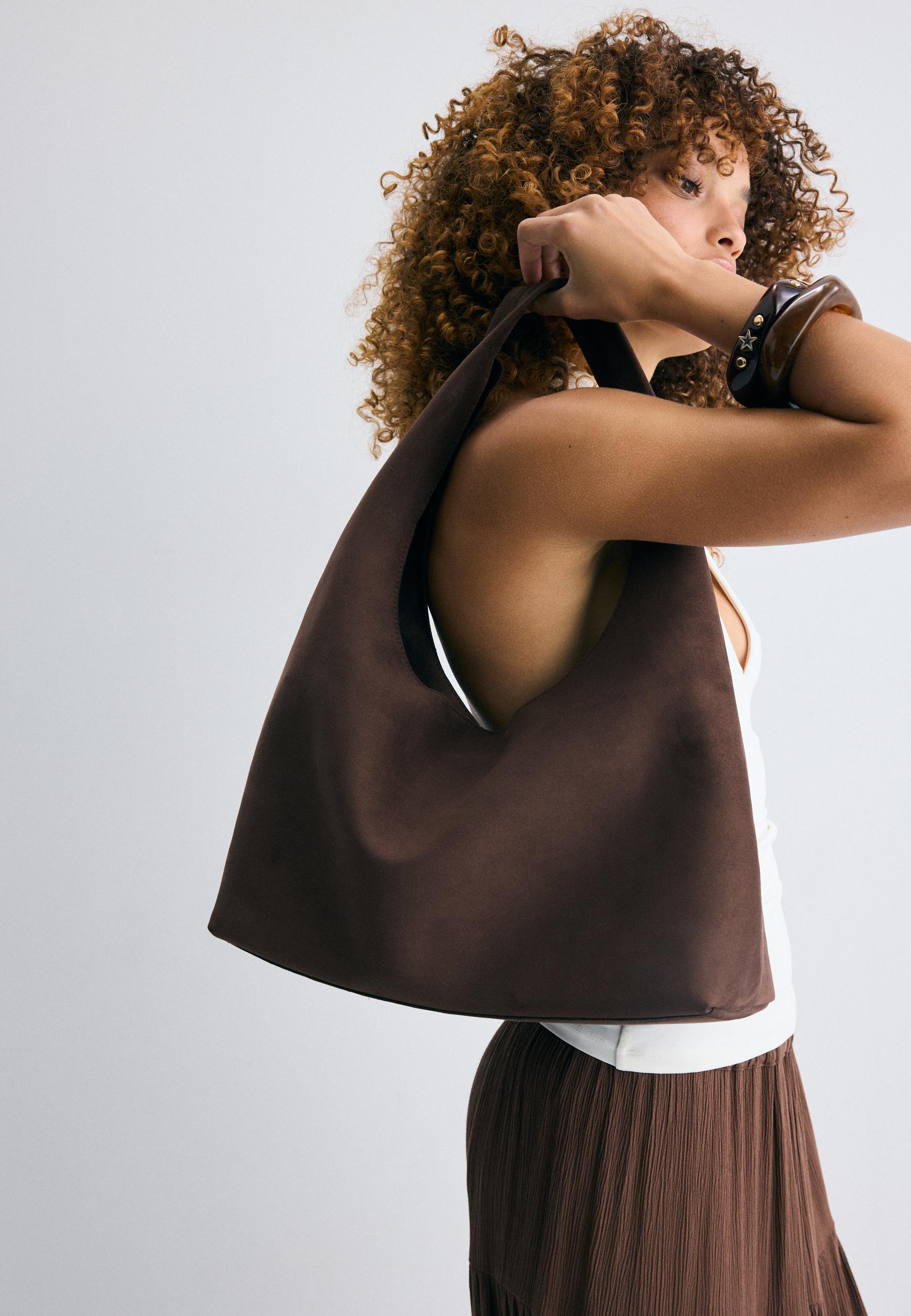 Faux suede shoulder bag — Brown