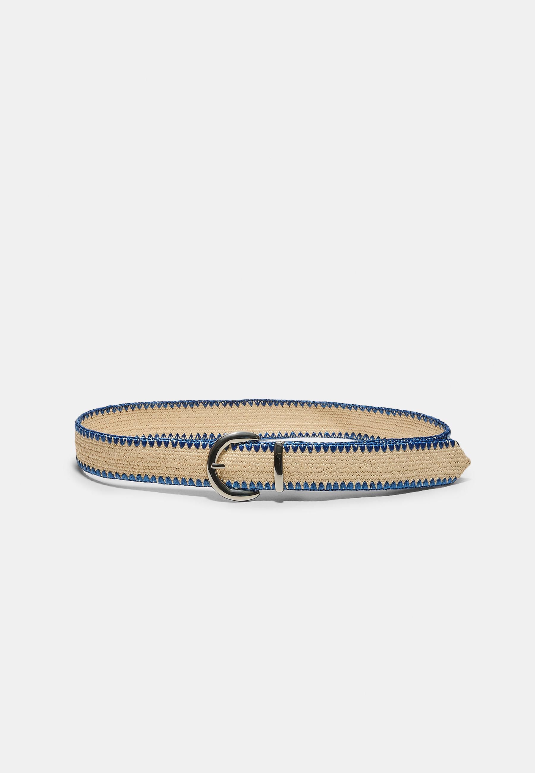 Raffia belt with topstitching — Blue
