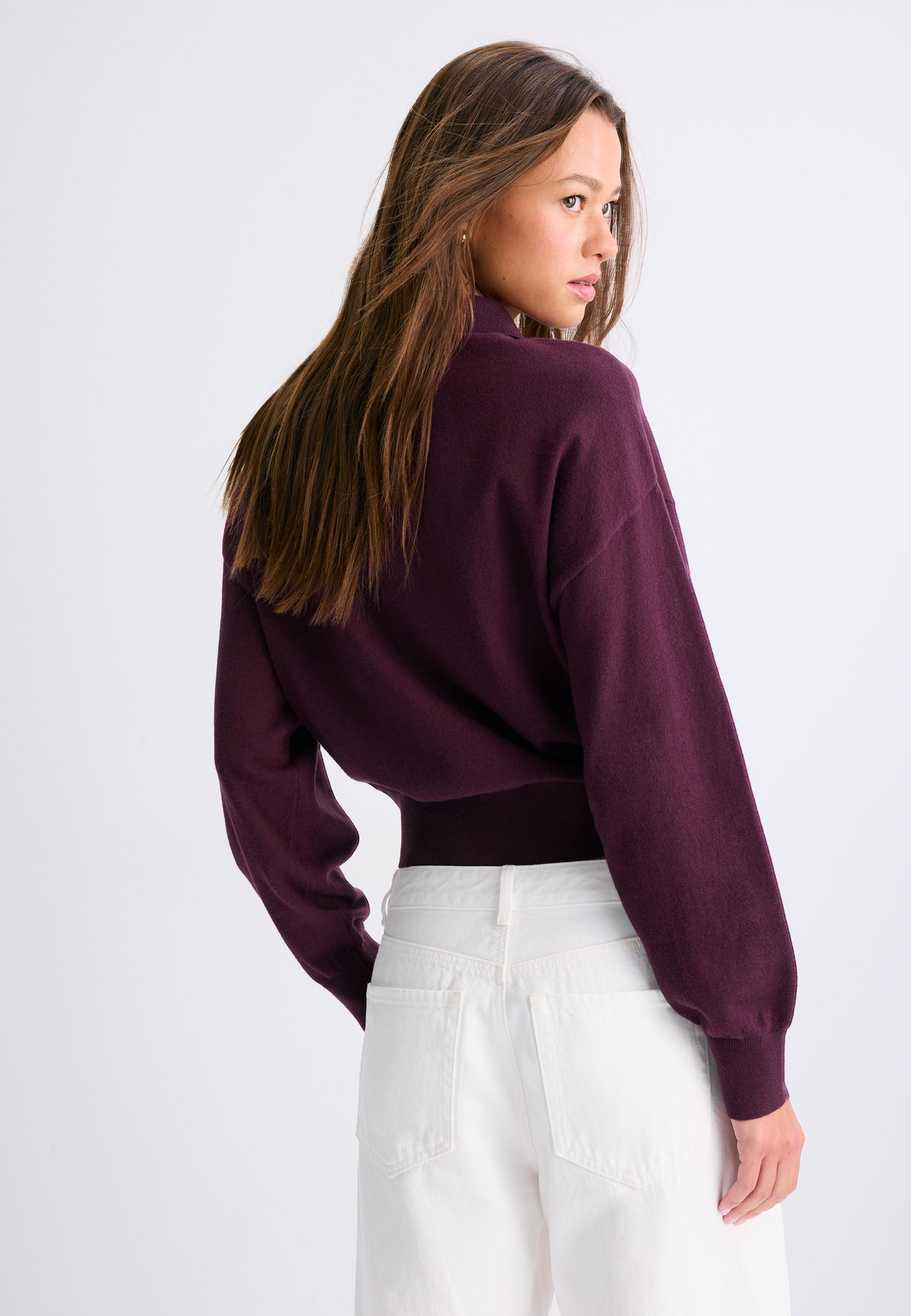 Polo collar knit sweater — Dark purple