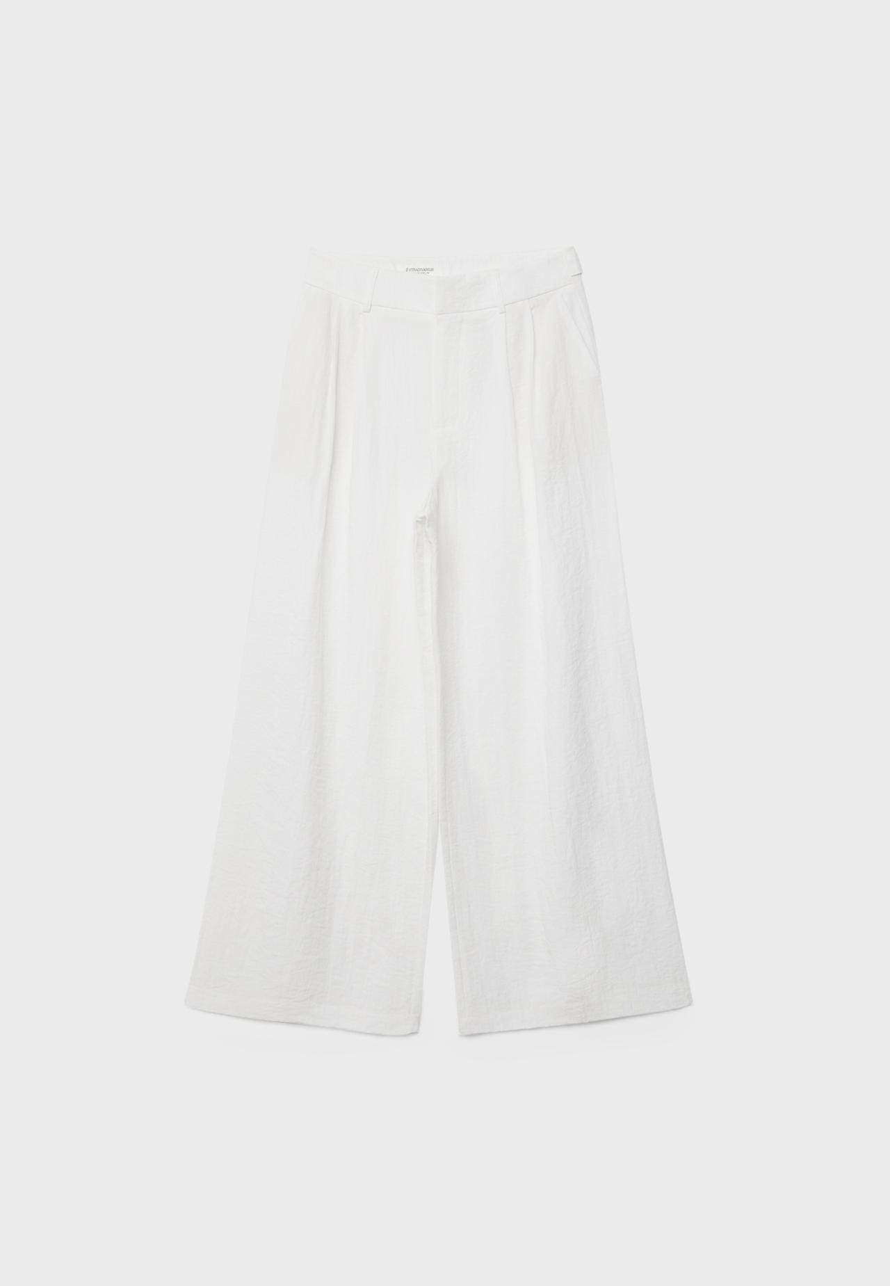 Adjustable rustic wide-leg button trousers — Ecru