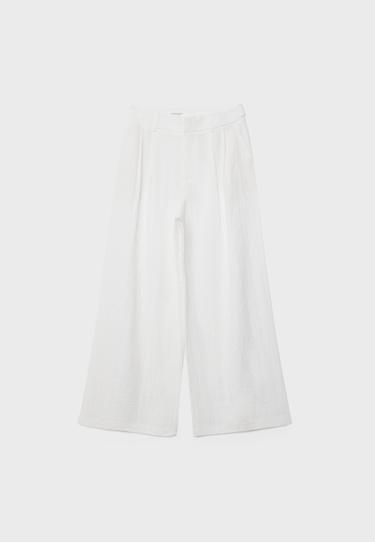 Adjustable rustic wide-leg button trousers — Ecru 7