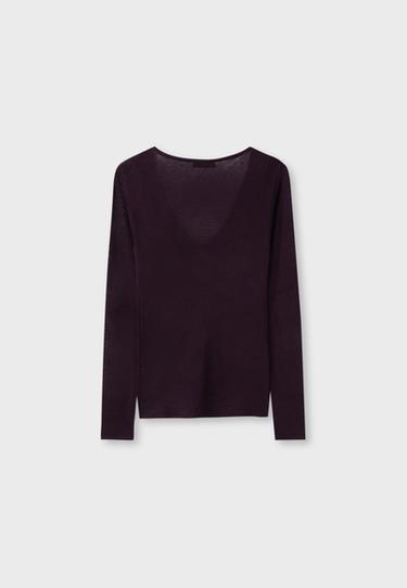 Basic wool and silk V-neck sweater — AUBERGINE 9