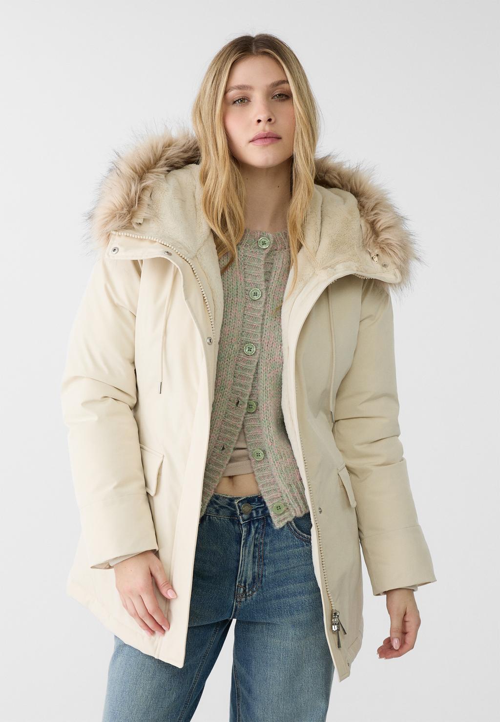 Padded parka with faux fur hood