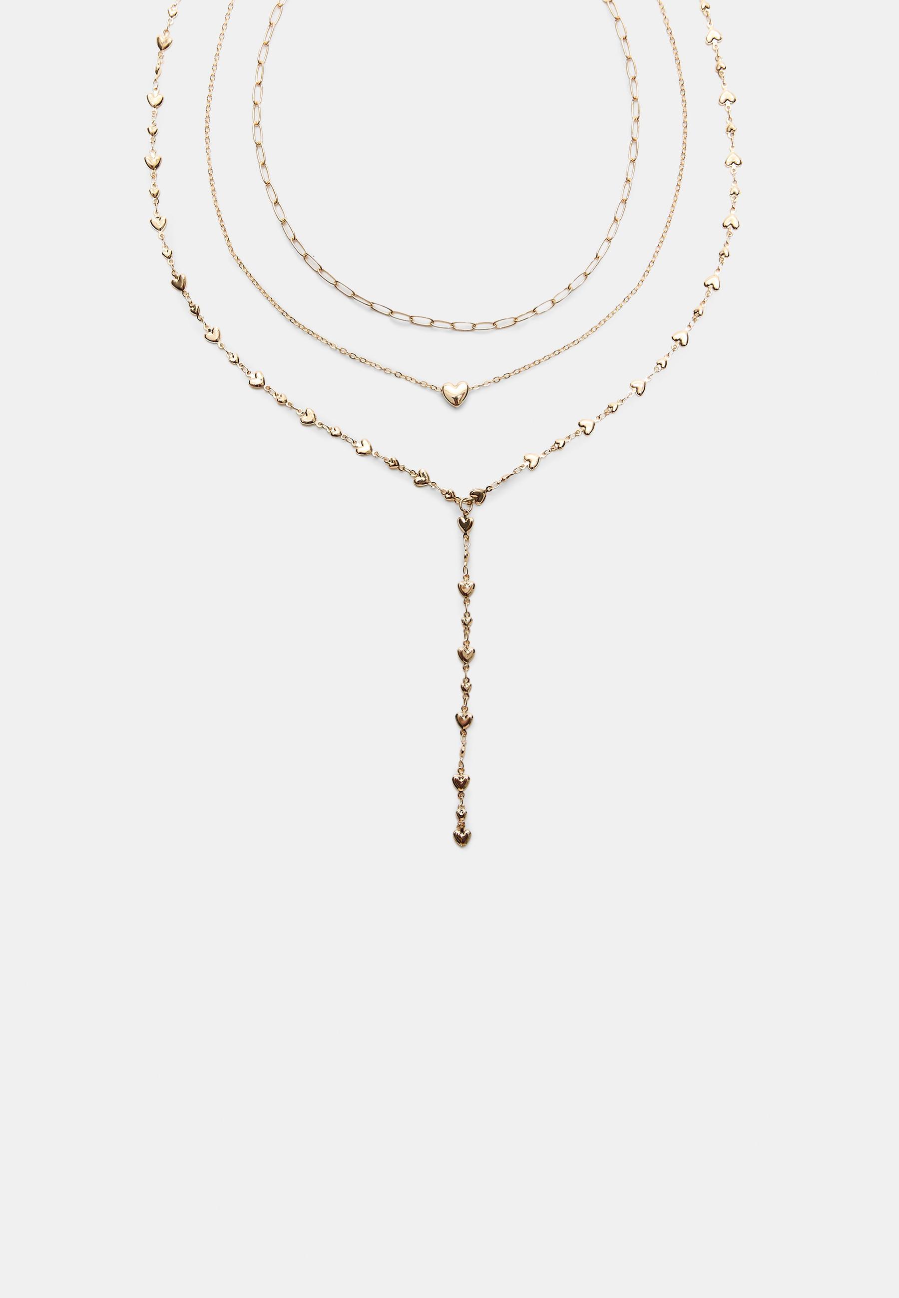 Stradivarius 3'lü Kalp Lariat Kolye Seti görsel 4