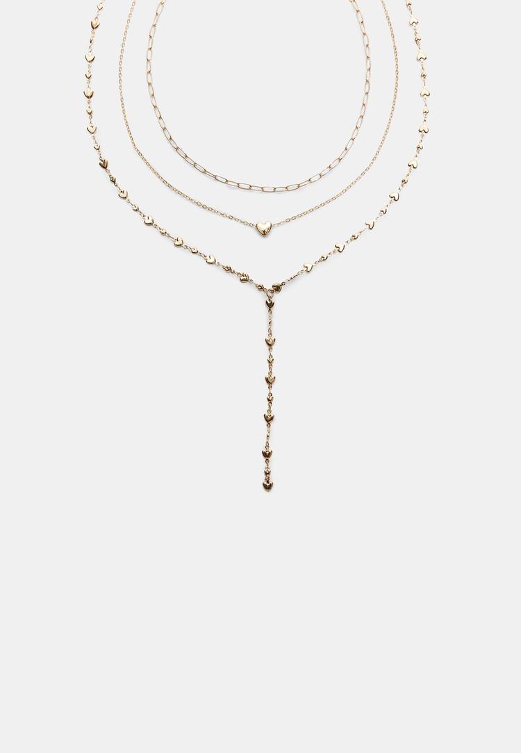 Set mit 3 Lariat-Halsketten mit Herz Goldfarben OS
