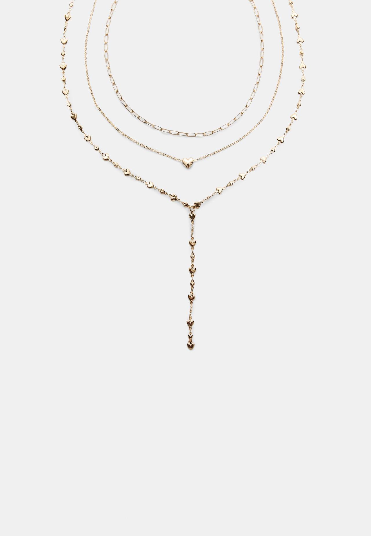 Set of 3 heart lariat necklaces — Gold