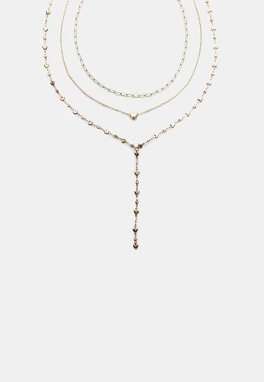 Set of 3 heart lariat necklaces — Gold 1