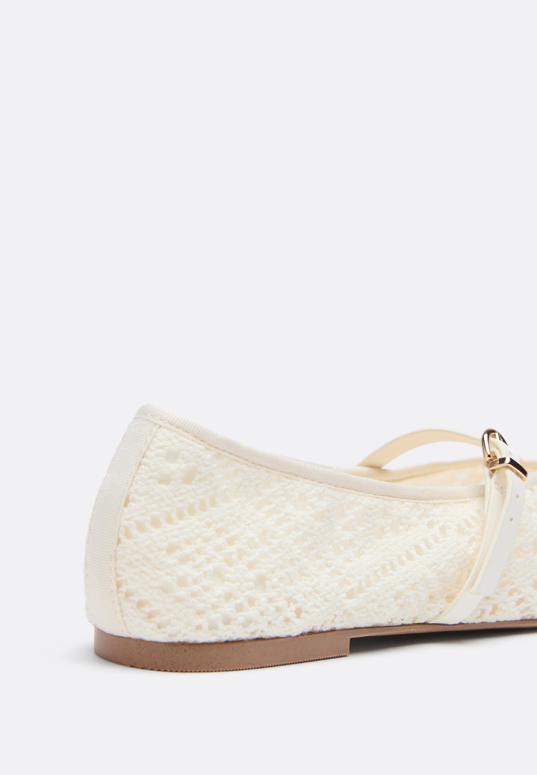 Crochet buckle ballet flats — ECRU