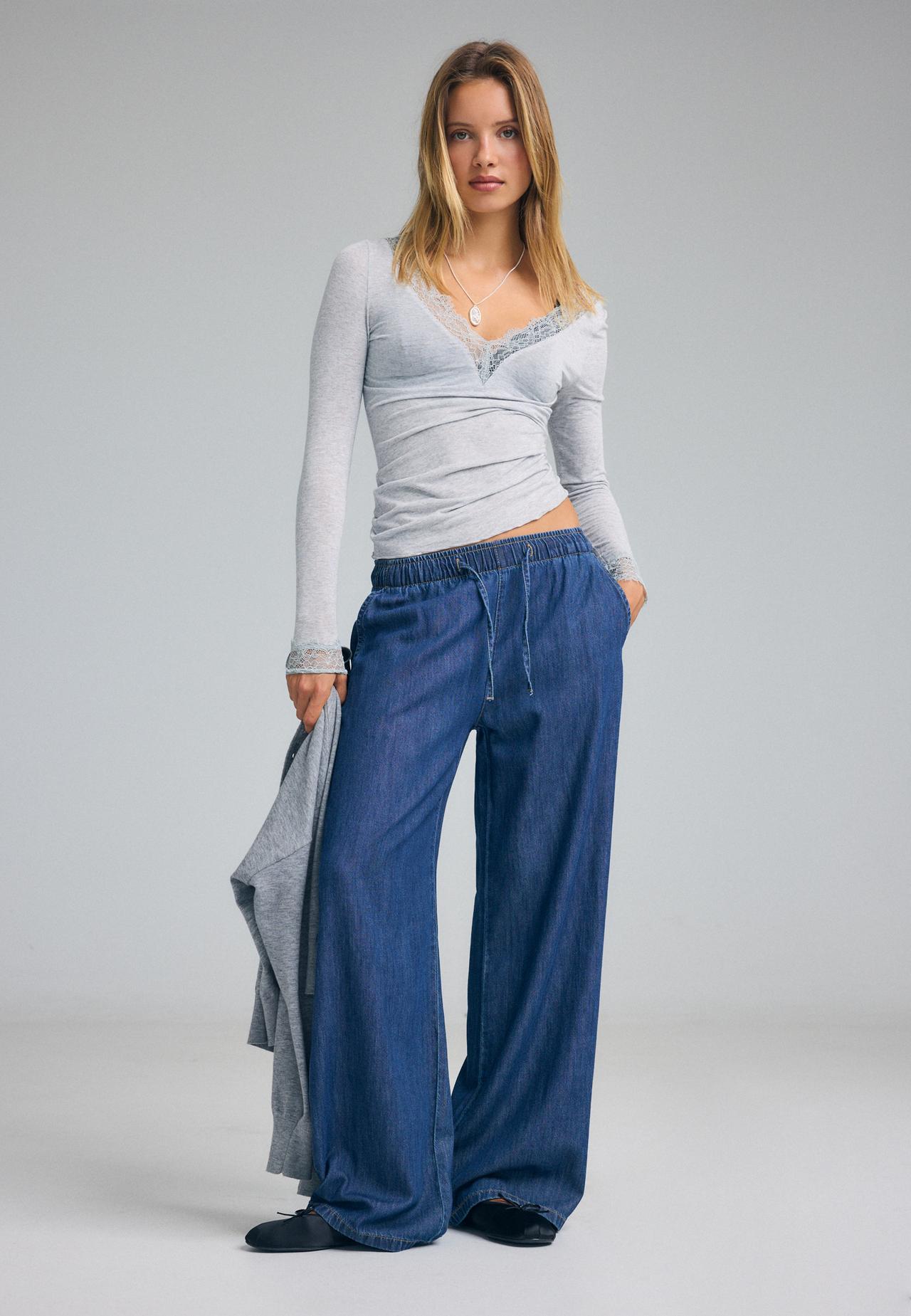 Drawstring flowing denim trousers — RINSE BLUE DENIM