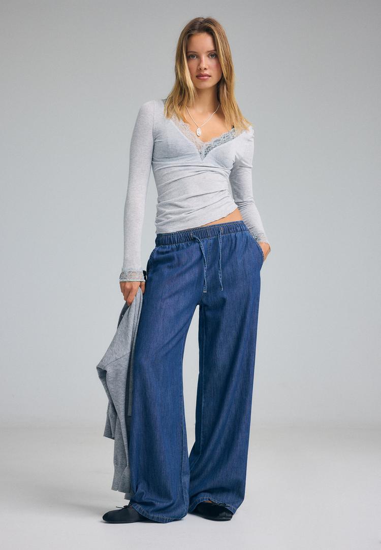 soepele denim broek met koord