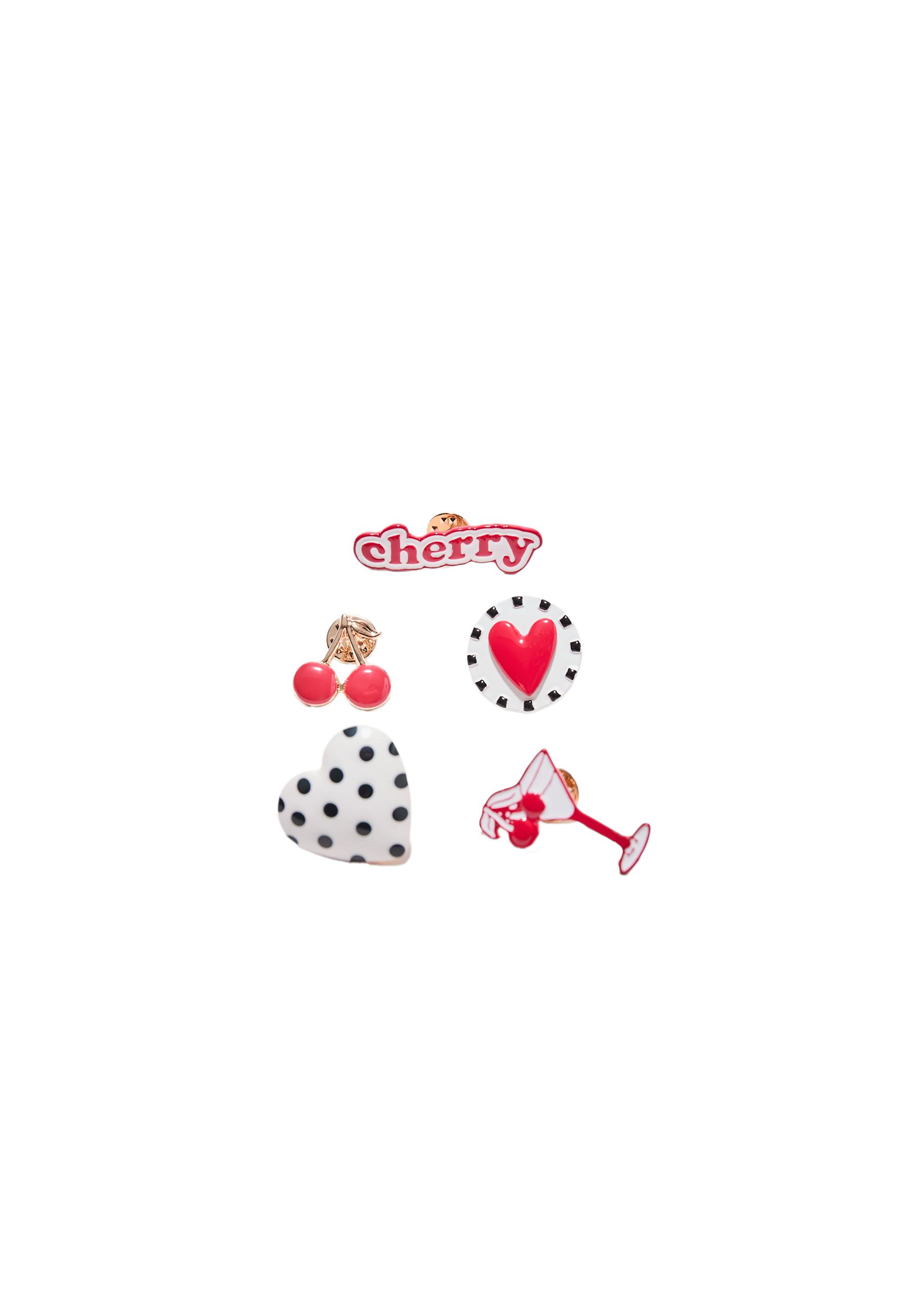 Set of 5 Heart and Cherry Pins — Red (alternate view)
