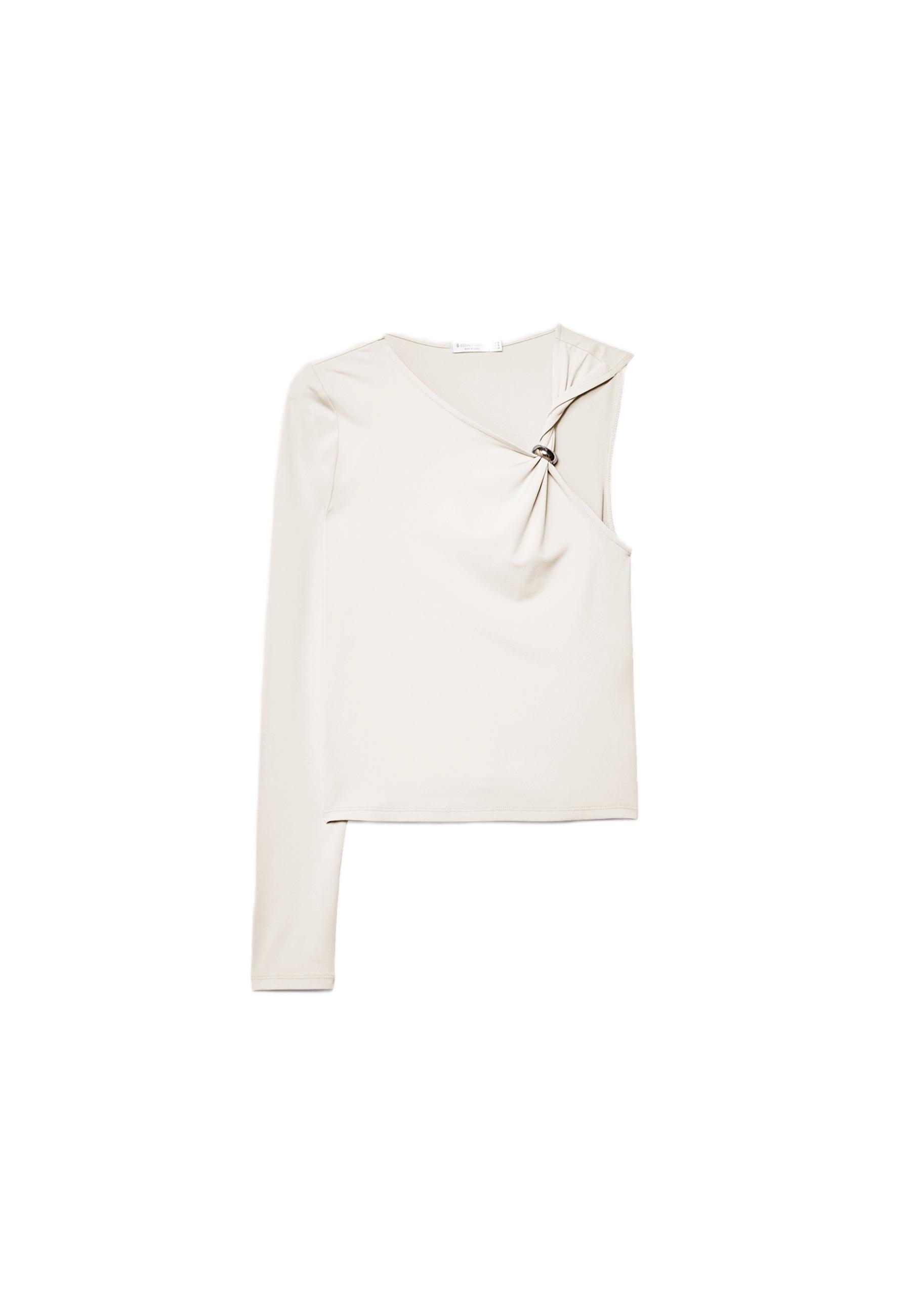 Asymmetric T-shirt with metal buckle — Ecru