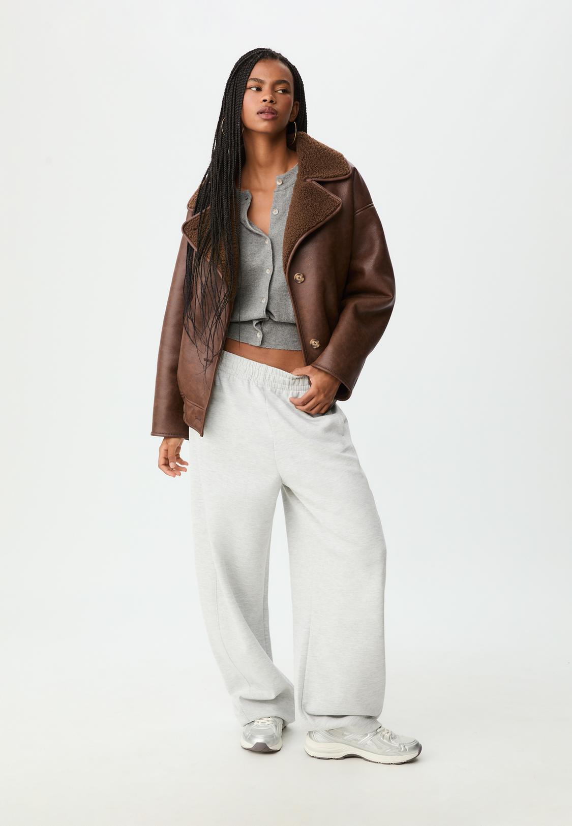 Veste Simili Cuir Marron Blouson Cuir Vieilli Femme Blouson