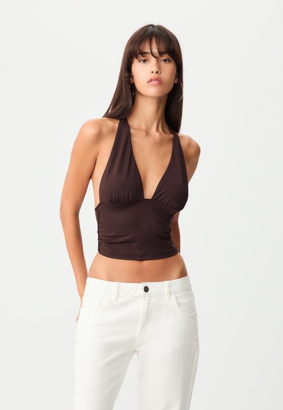 camisola halter franzida