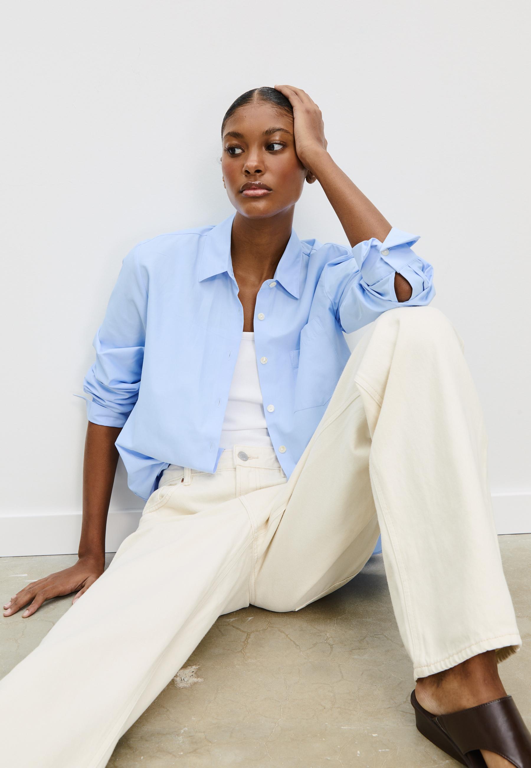 Basic poplin shirt with pocket Women's fashion Stradivarius Kuwait