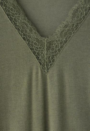Cashmere V-neck long sleeve T-shirt — Khaki 10