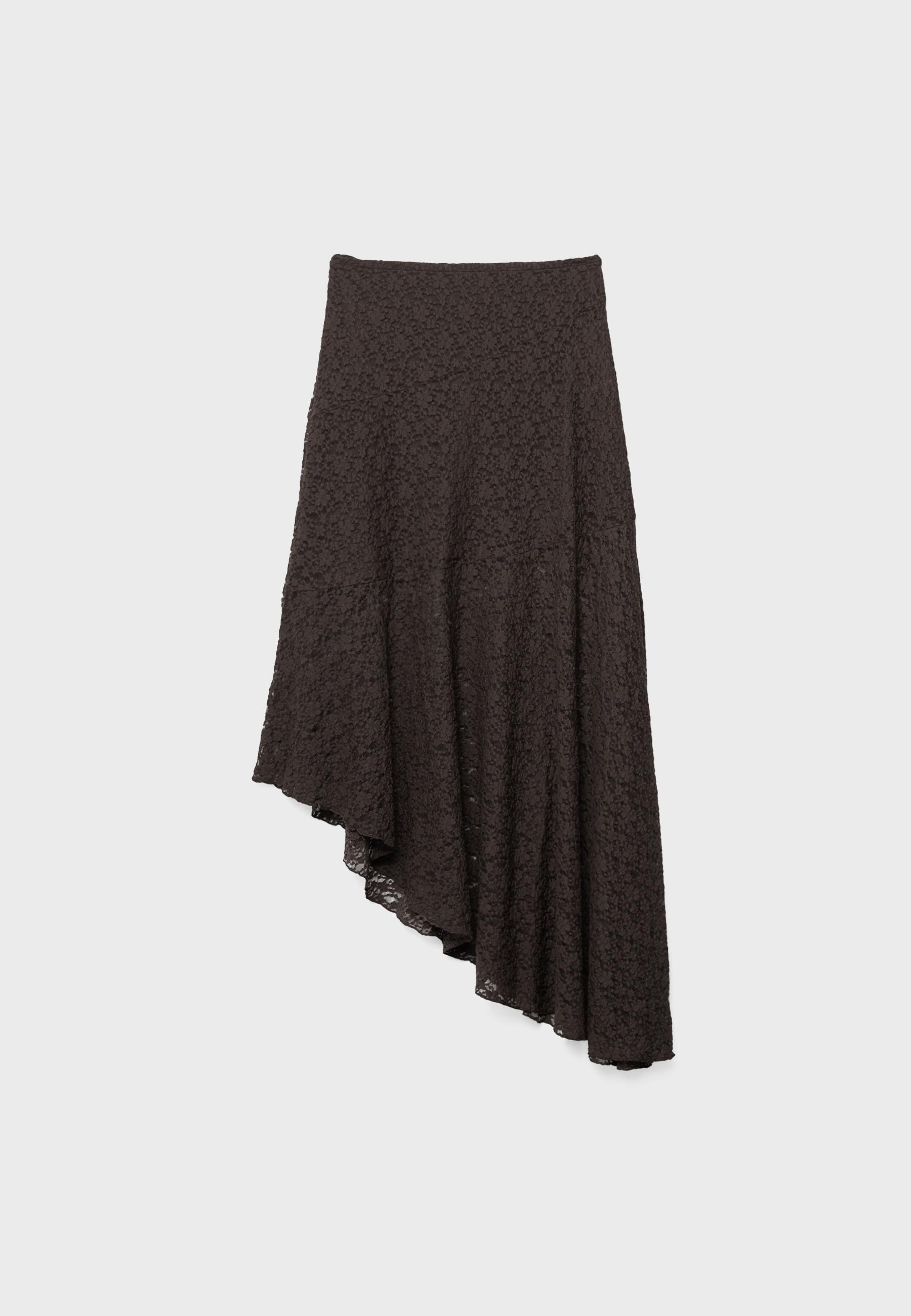 Asymmetric lace midi skirt — Brown