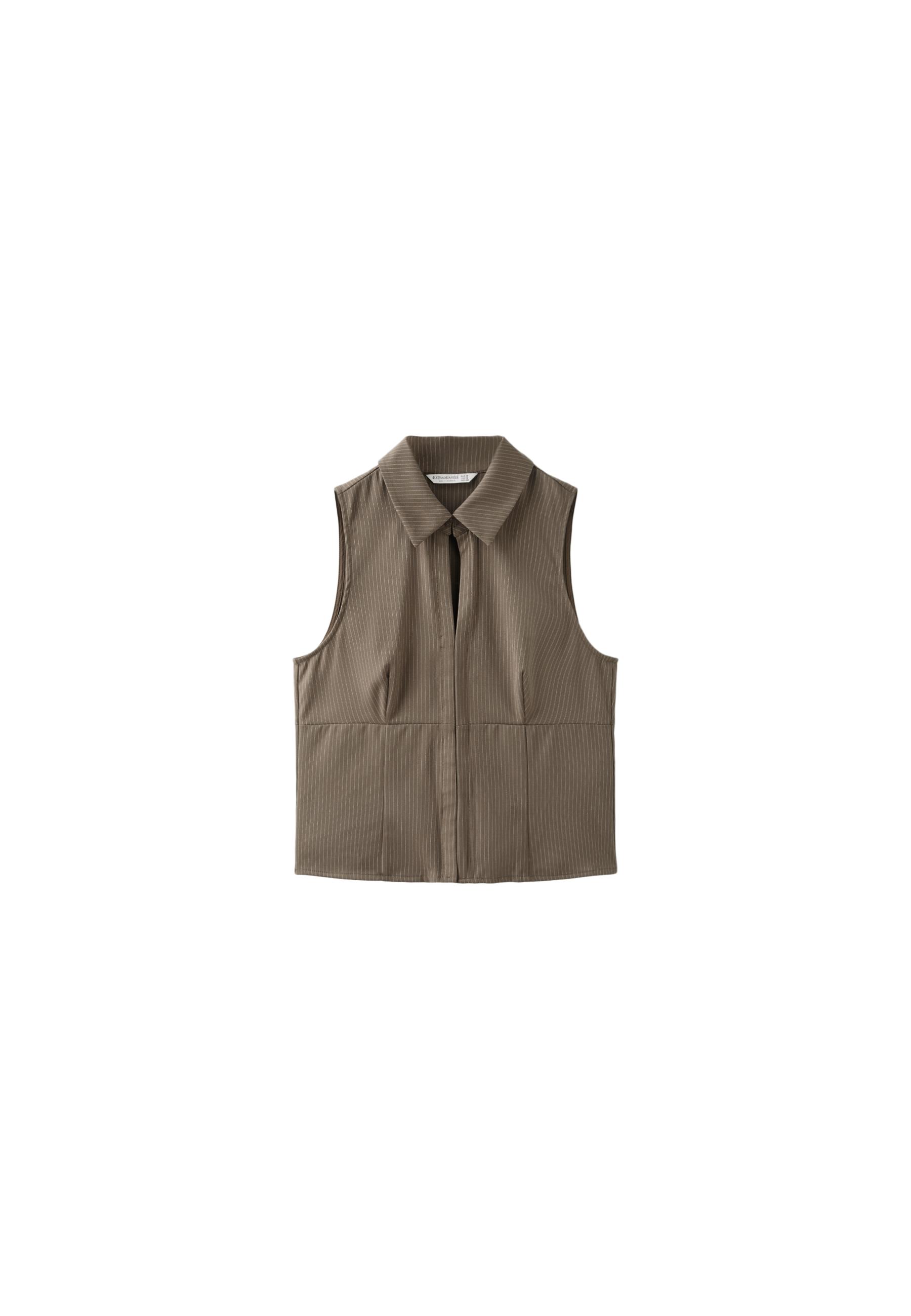 Sleeveless press stud top — Khaki