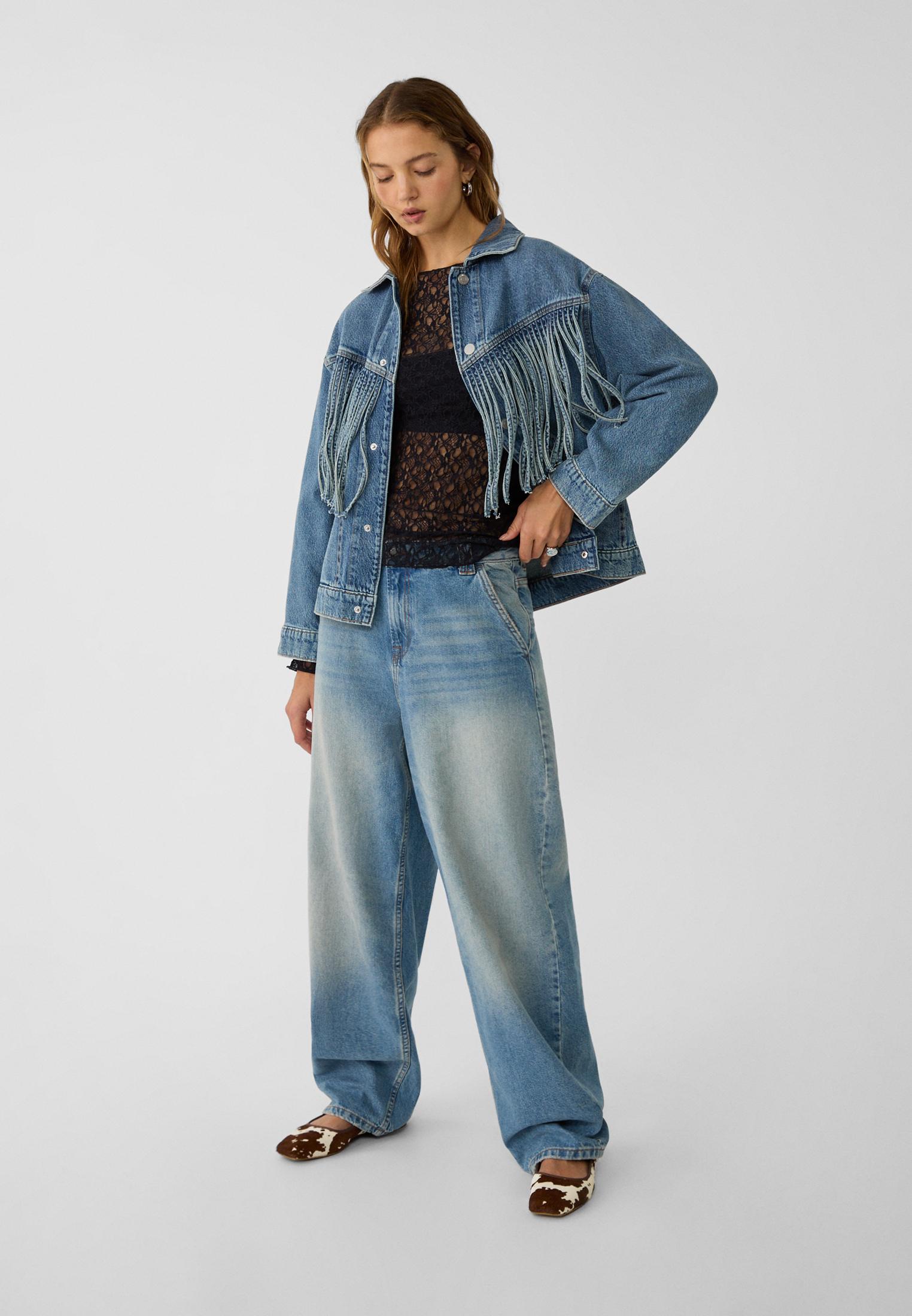 Denim jacket with fringing Women s fashion Stradivarius Canada