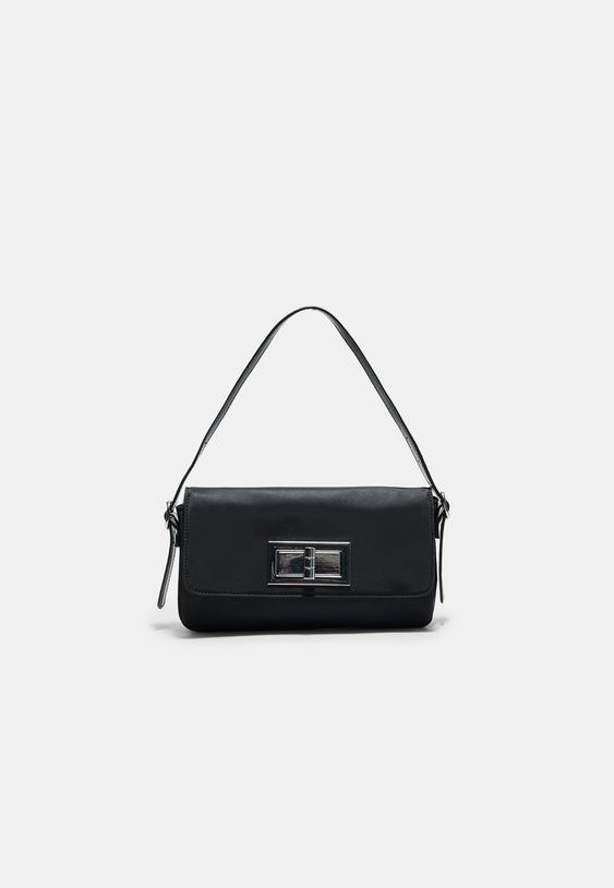 Stradivarius Shoulder Bag With Metal Closure Black Os