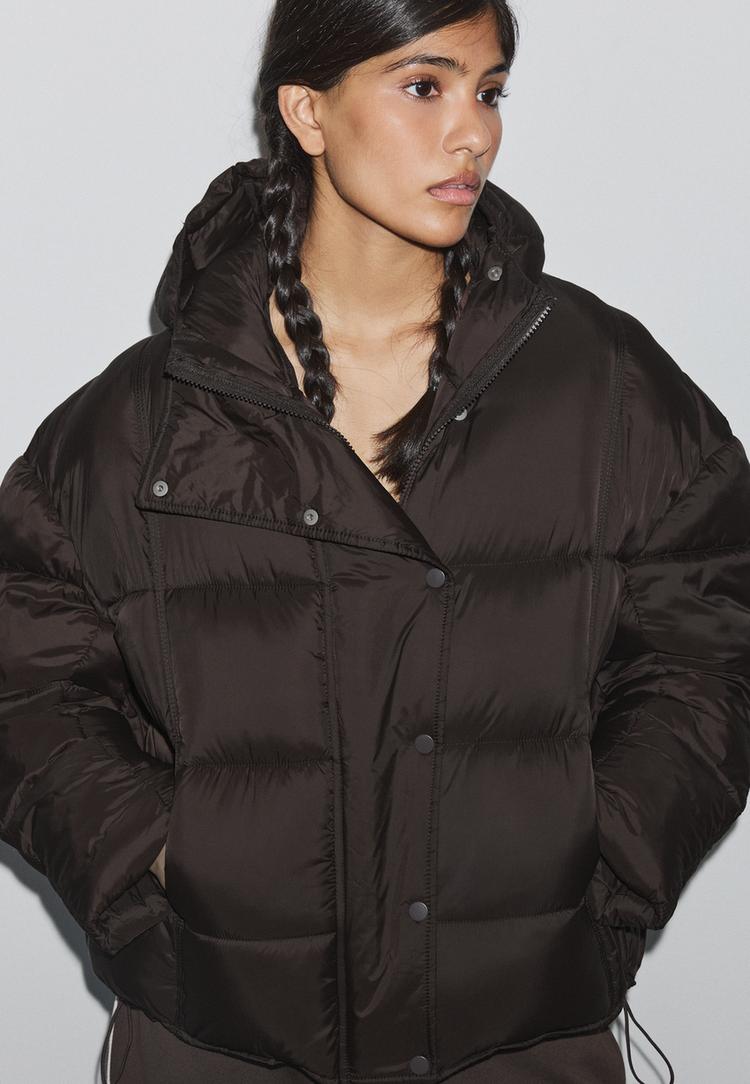 Hooded puffer jacket — Brown