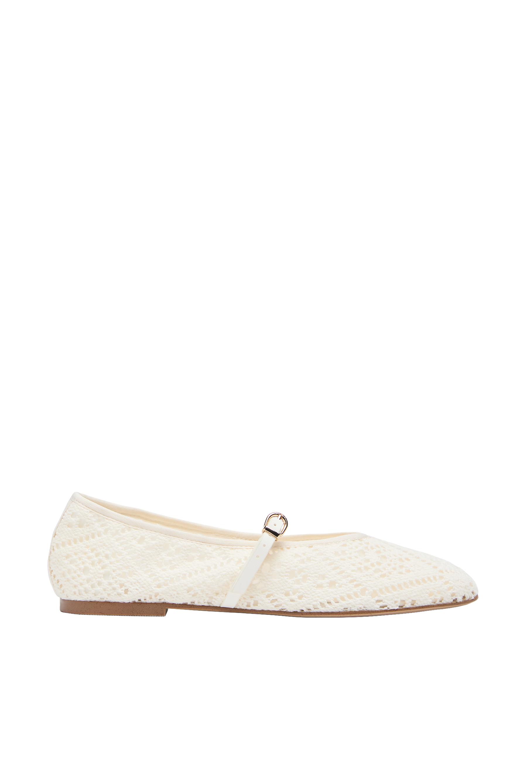 Crochet buckle ballet flats — ECRU