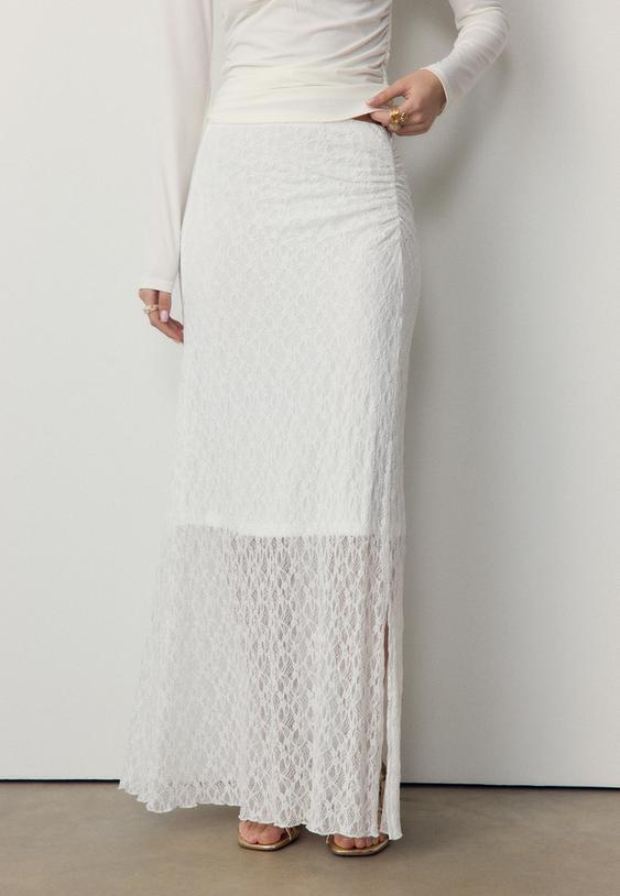 Büzgülü dantel midi etek - Görsel 4