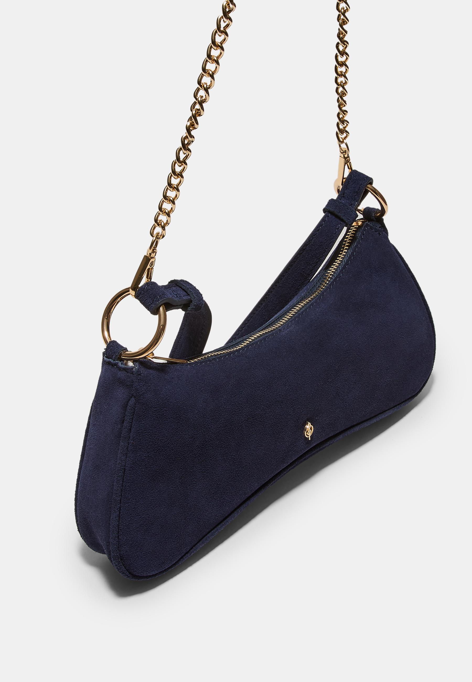 100% leather moon crossbody bag — Navy blue