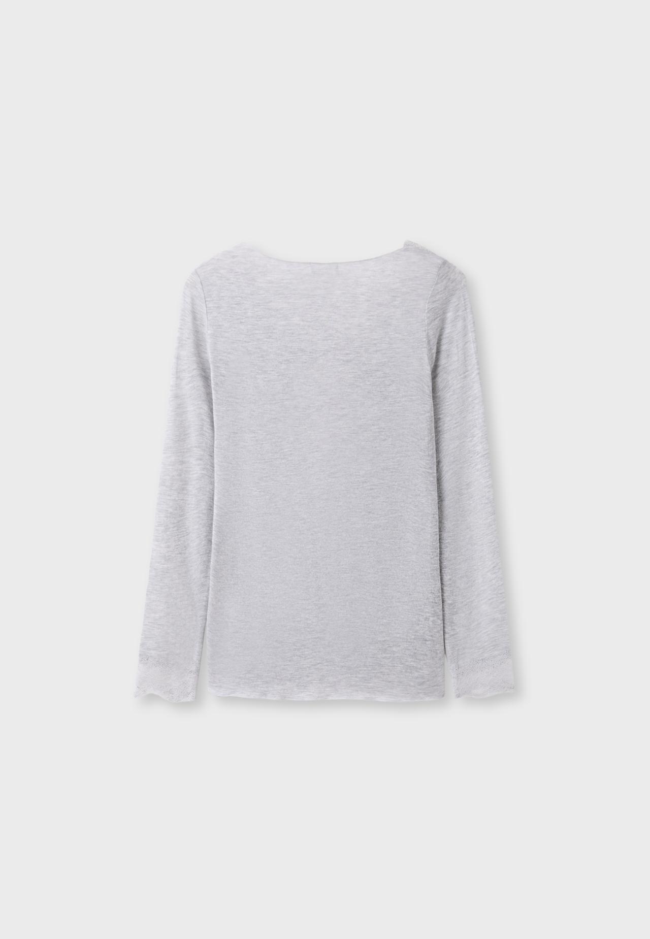 Cashmere V-neck long sleeve T-shirt — Grey melange