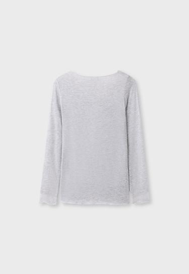 Cashmere V-neck long sleeve T-shirt — Grey melange 9